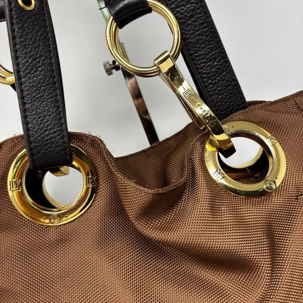 JPK Paris 75 Expandable‎ Shoulder Bag Gold Tone Hardware Leather Straps Brown